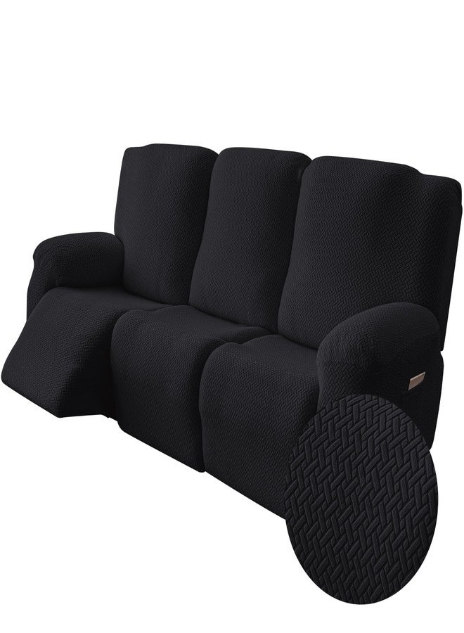 Genina أغطية أريكة جينينا القابلة للإمالة - أغطية أريكة قابلة للتمدد بنقشة جاكار مخططة - أغطية لثلاث وسائد مقاعد بنسيج ناعم - واقي أثاث للحيوانات الأليفة والأطفال (أسود) - Image 1