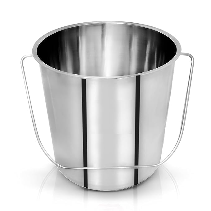SHOPSIDEX Bucket Stainless Steel Non Joint Leak Proof Bucket Silver Balti 7 Litter