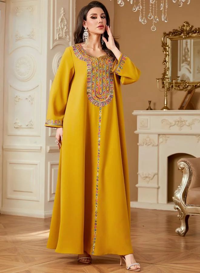Take Two Yellow Women Sequins Embellished Long Sleeve Jalabiya for Women | Best Price UAE