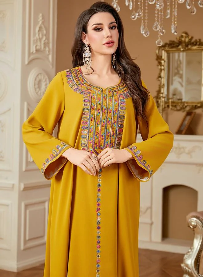 Take Two Yellow Women Sequins Embellished Long Sleeve Jalabiya for Women | Best Price UAE