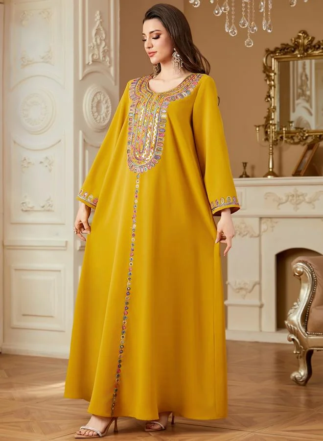 تايك تو جلابية بأكمام طويلة مزينة بترتر