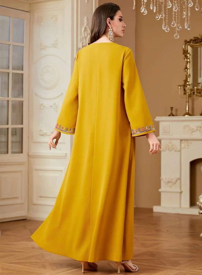 Take Two Yellow Women Sequins Embellished Long Sleeve Jalabiya for Women | Best Price UAE