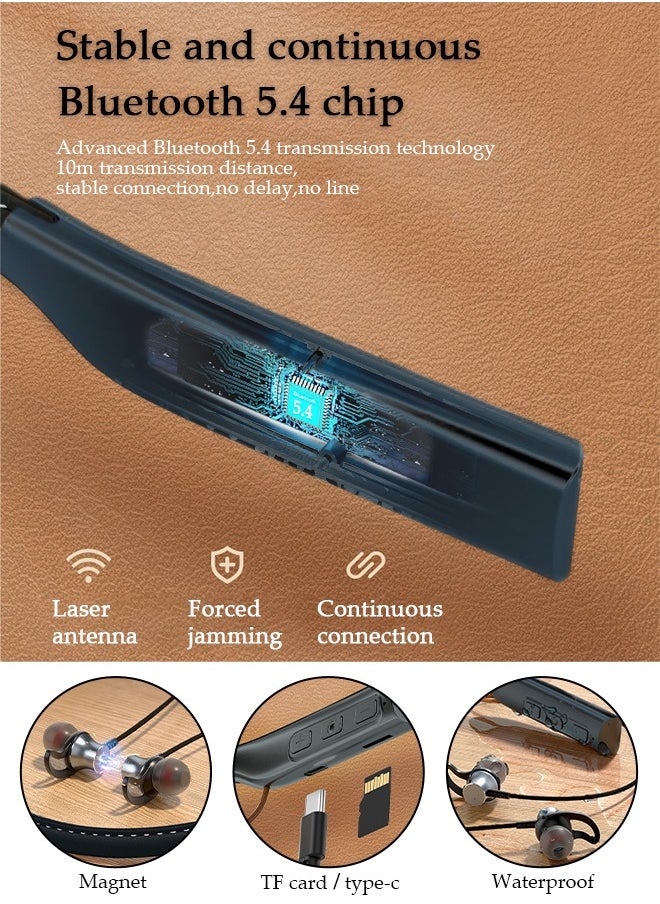 DUNISO - Wireless Bluetooth Headphones Neckband Headset With Retractable Earbuds Noise Cancelling Stereo Sweatproof Earphones With Mic For Gym Running Office Black packaging may vary - Image 1