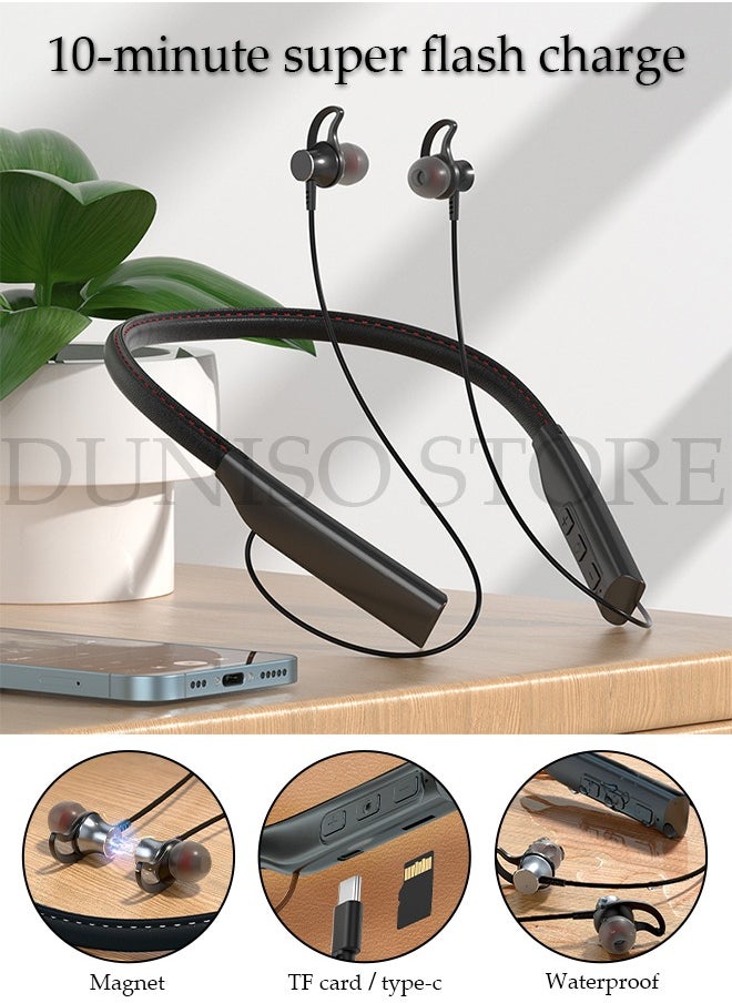 DUNISO - Wireless Bluetooth Headphones Neckband Headset With Retractable Earbuds Noise Cancelling Stereo Sweatproof Earphones With Mic For Gym Running Office Black packaging may vary - Image 1