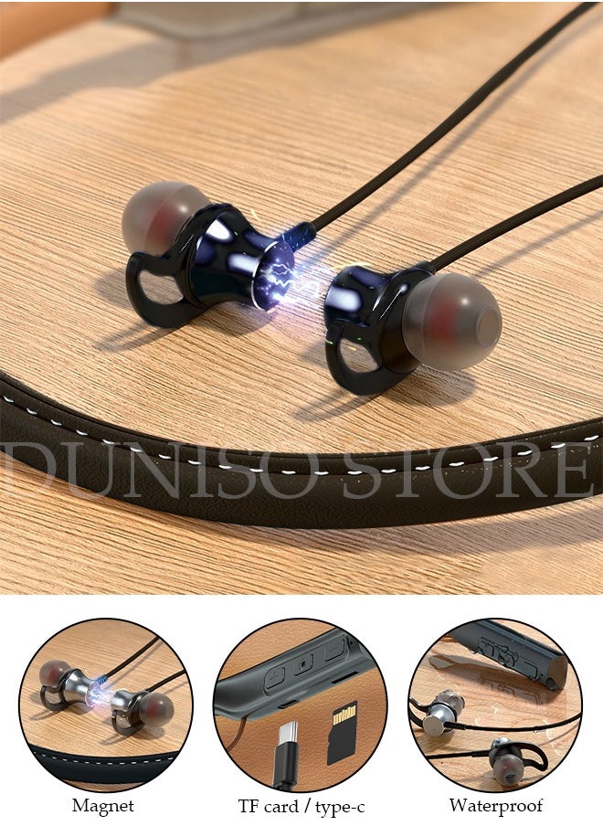 DUNISO - Wireless Bluetooth Headphones Neckband Headset With Retractable Earbuds Noise Cancelling Stereo Sweatproof Earphones With Mic For Gym Running Office Black packaging may vary - Image 1