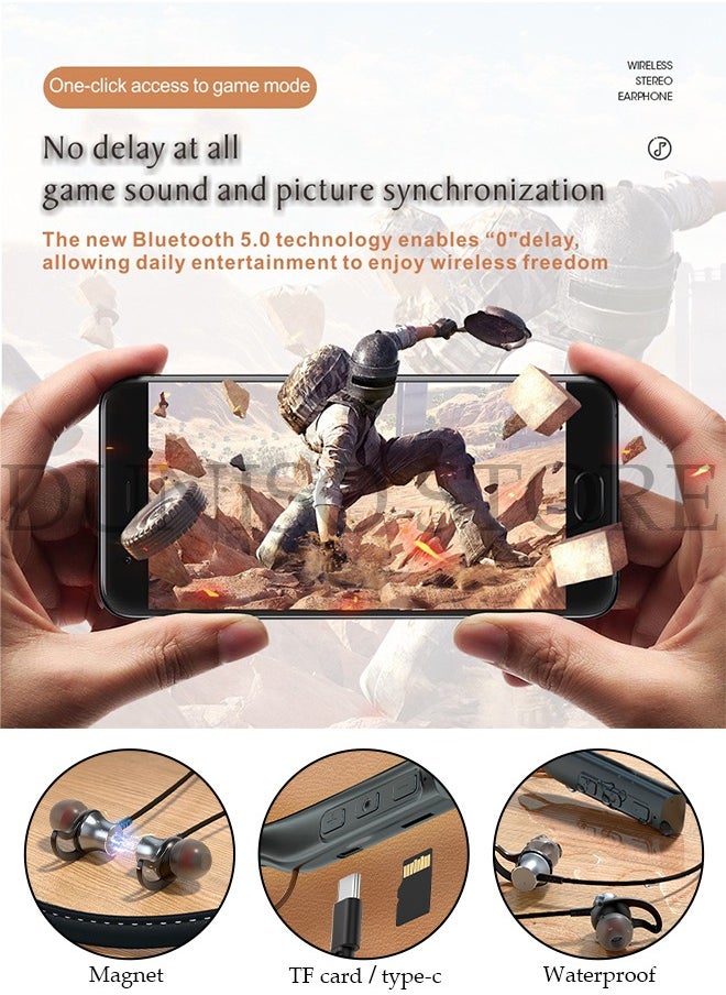 DUNISO - Wireless Bluetooth Headphones Neckband Headset With Retractable Earbuds Noise Cancelling Stereo Sweatproof Earphones With Mic For Gym Running Office Black packaging may vary - Image 1