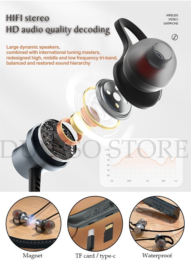 DUNISO - Wireless Bluetooth Headphones Neckband Headset With Retractable Earbuds Noise Cancelling Stereo Sweatproof Earphones With Mic For Gym Running Office Black packaging may vary - Image 1