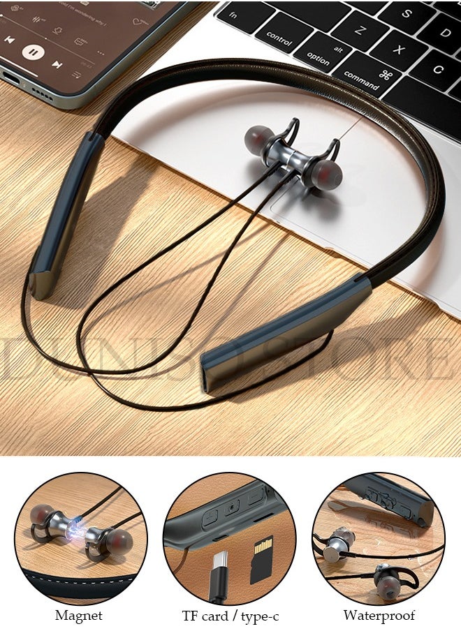 DUNISO - Wireless Bluetooth Headphones Neckband Headset With Retractable Earbuds Noise Cancelling Stereo Sweatproof Earphones With Mic For Gym Running Office Black packaging may vary - Image 1