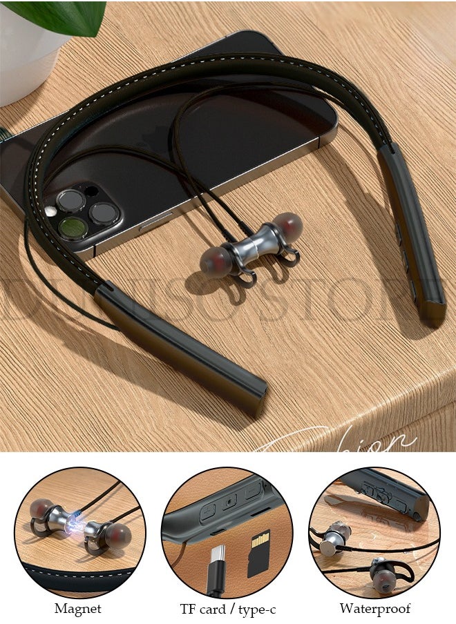 DUNISO - Wireless Bluetooth Headphones Neckband Headset With Retractable Earbuds Noise Cancelling Stereo Sweatproof Earphones With Mic For Gym Running Office Black packaging may vary - Image 1