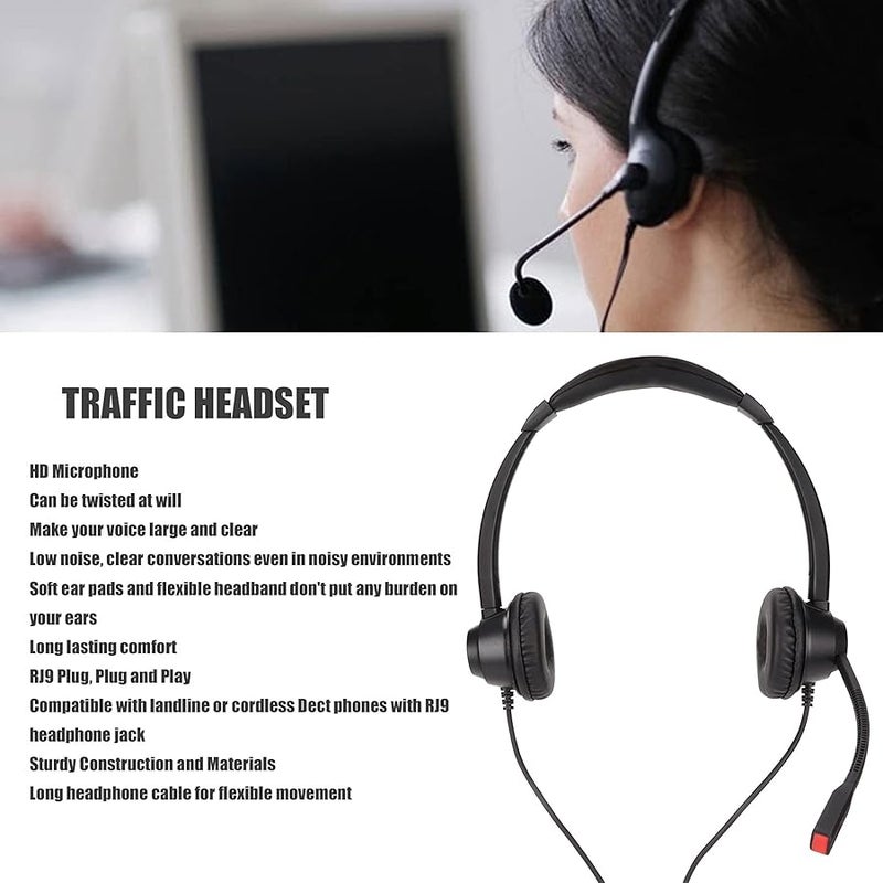 Telephone Headset, Noise Cancelling RJ9 Headset Multifunctional Binaural Corded Telephone Earpiece Built in HD Microphone for VOIP Phone Landline - Image 5