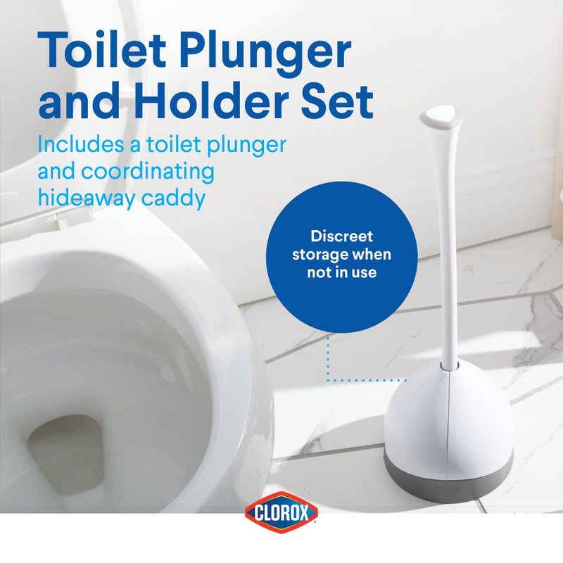 Clorox Toilet Plunger with Hideaway Caddy, Set of 2 â€“ for Bathroom Organization and Storage, Bathroom Accessories, Toilet Unclogger, with Holder, White - Image 2