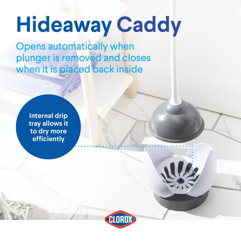 Clorox Toilet Plunger with Hideaway Caddy, Set of 2 â€“ for Bathroom Organization and Storage, Bathroom Accessories, Toilet Unclogger, with Holder, White - Image 5
