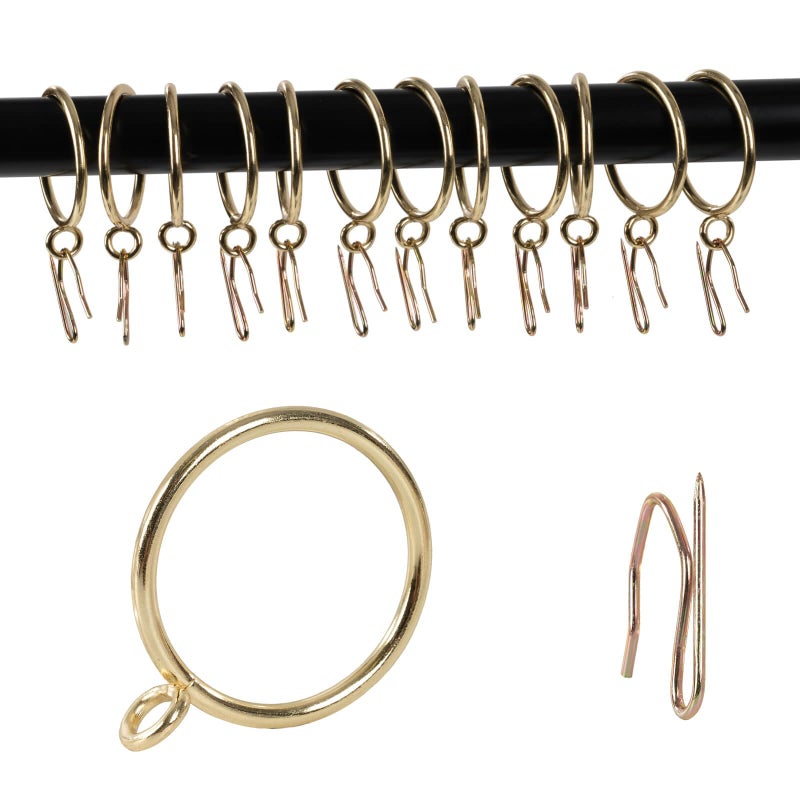 Zocang Curtain Drapery Hanging 1.25inch-Internal Diameter - Curtain Rings with Hooks Eyelet for Window Door Curtain Gold Zocang - Image 1