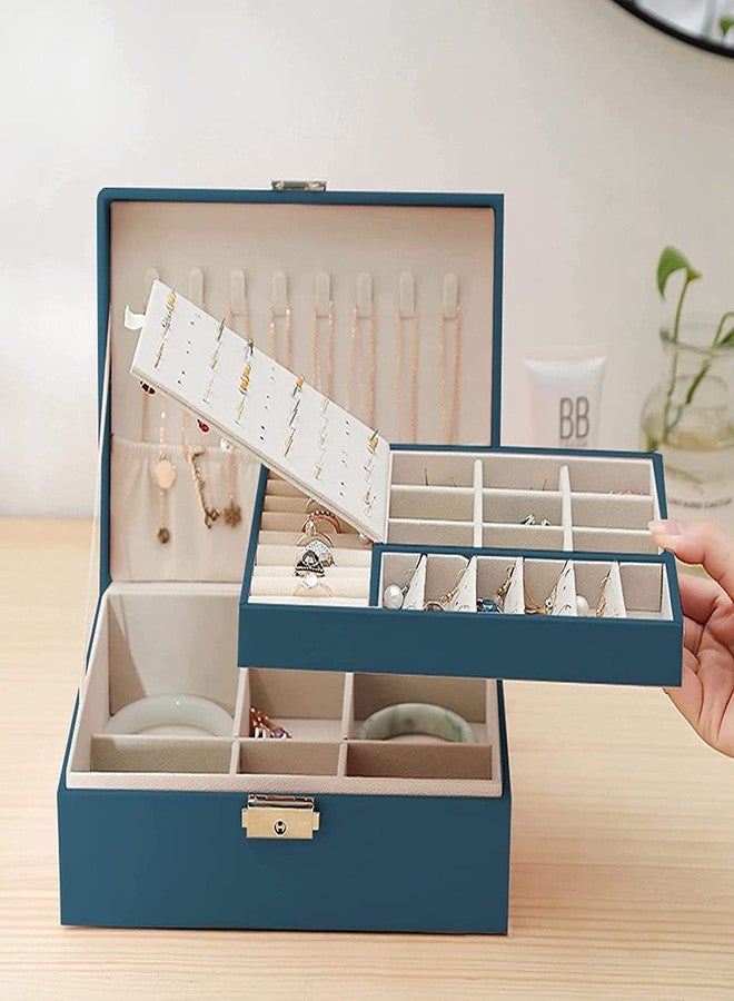 EBOFAB Protable Travel PU Double Layers Jewelry Box Display Organizer Earrings Rings Necklaces Storage Holder Women Girls Gifts - Image 5