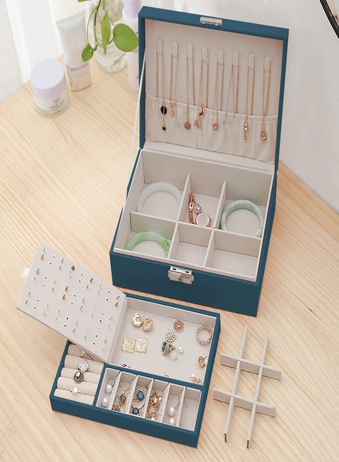 EBOFAB Protable Travel PU Double Layers Jewelry Box Display Organizer Earrings Rings Necklaces Storage Holder Women Girls Gifts - Image 2
