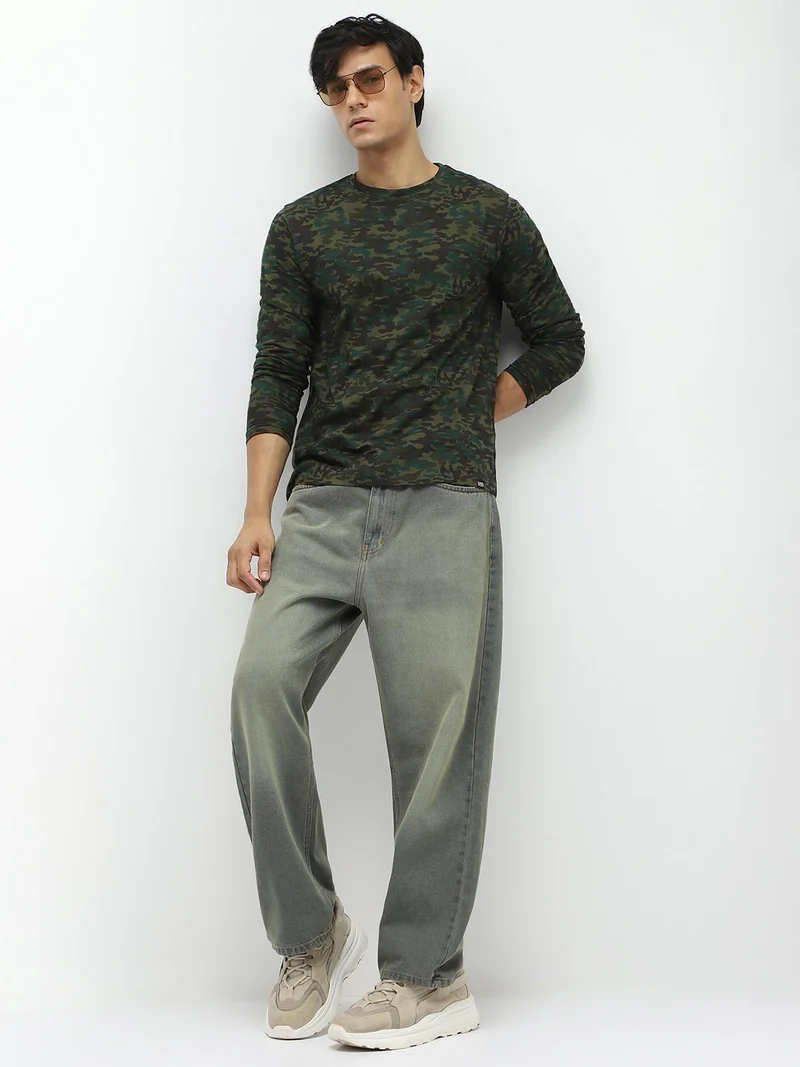 Urbano Fashion  Urbano Fashion Men's Olive Green, Khaki Military Camouflage Printed Slim Fit Full Sleeve Cotton T-Shirt for Men | Best Price UAE