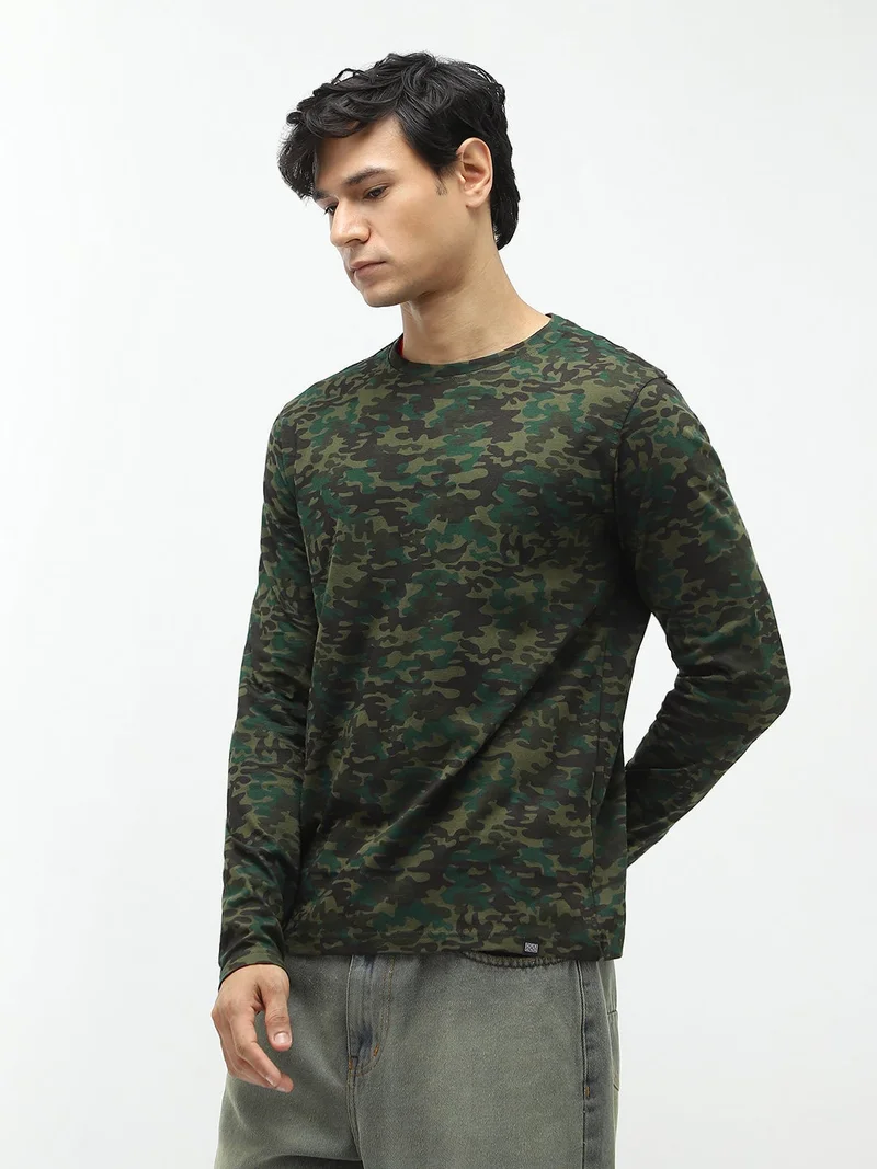Urbano Fashion  Urbano Fashion Men's Olive Green, Khaki Military Camouflage Printed Slim Fit Full Sleeve Cotton T-Shirt for Men | Best Price UAE