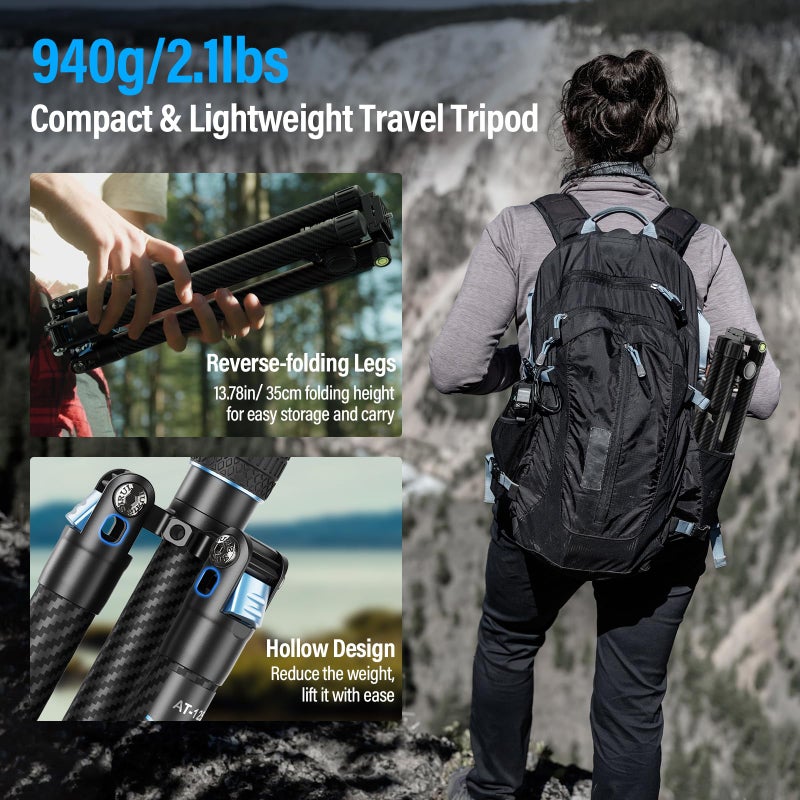 SIRUI 60" Carbon Fiber Tripod for Camera with 360Â° Panoramic Ball Head, Arca QR Plate, Compact Lightweight 2.1lbs Travel Tripod for DSLR Video Camcorder, Max Load 10kg, Traveler X-III - Image 4