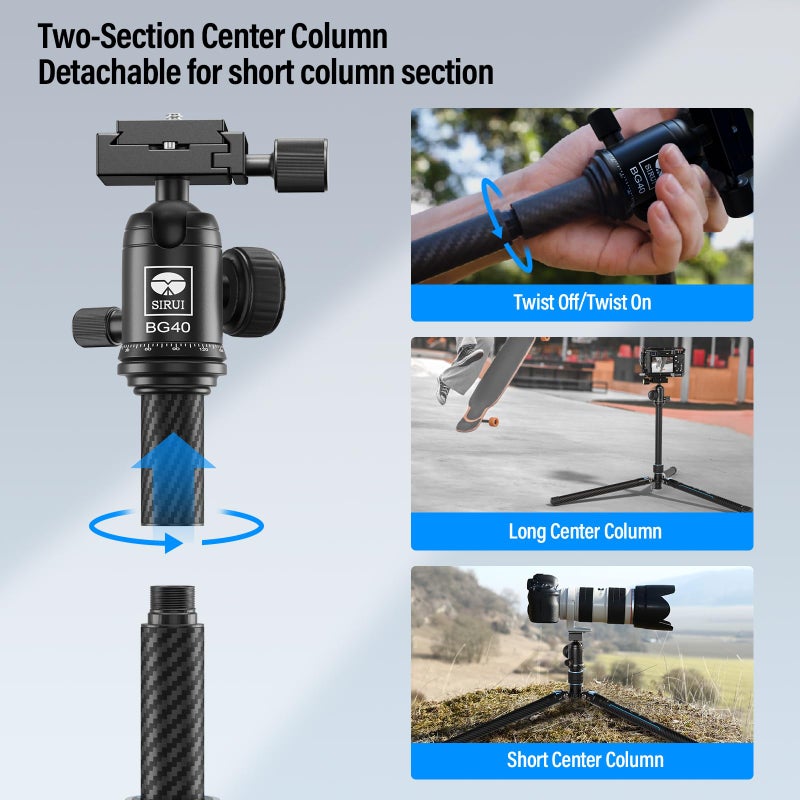 SIRUI 60" Carbon Fiber Tripod for Camera with 360Â° Panoramic Ball Head, Arca QR Plate, Compact Lightweight 2.1lbs Travel Tripod for DSLR Video Camcorder, Max Load 10kg, Traveler X-III - Image 3