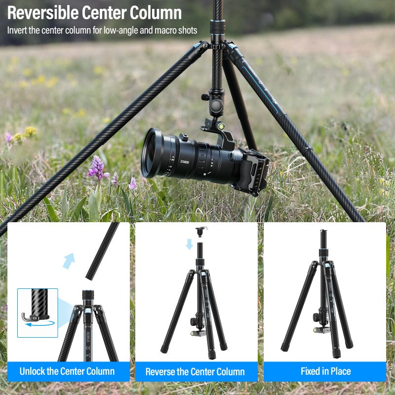 SIRUI 60" Carbon Fiber Tripod for Camera with 360Â° Panoramic Ball Head, Arca QR Plate, Compact Lightweight 2.1lbs Travel Tripod for DSLR Video Camcorder, Max Load 10kg, Traveler X-III - Image 5