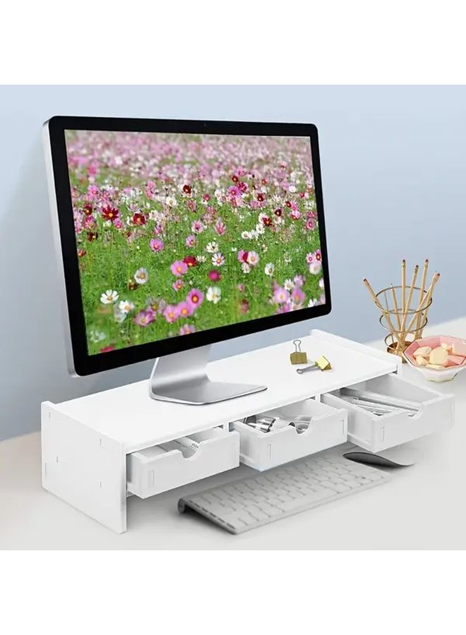 حامل شاشة حديث من البي في سي الأبيض مع 3 أدراج تخزين وبناء خشبي - Image 2