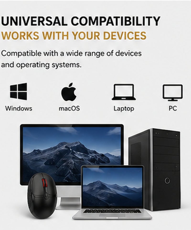 إبريت ماوس لاسلكي iBRIT CM0125، ماوس بتقنية 4D للتنقل، اتصال بلوتوث مع مستقبل USB-A، دقة 1200 DPI تصل إلى 1600 DPI، مستشعر بصري LED، تصميم مدمج وخفيف، متوافق مع الكمبيوتر والماك واللابتوب - Image 3