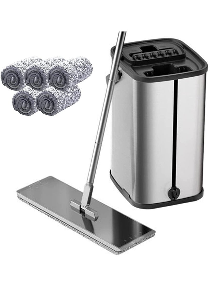 LIMOS Floor Cleaner Bucket Mop Set Squeeze Microfiber Flat 6pcs Washable and Reusable - Image 1