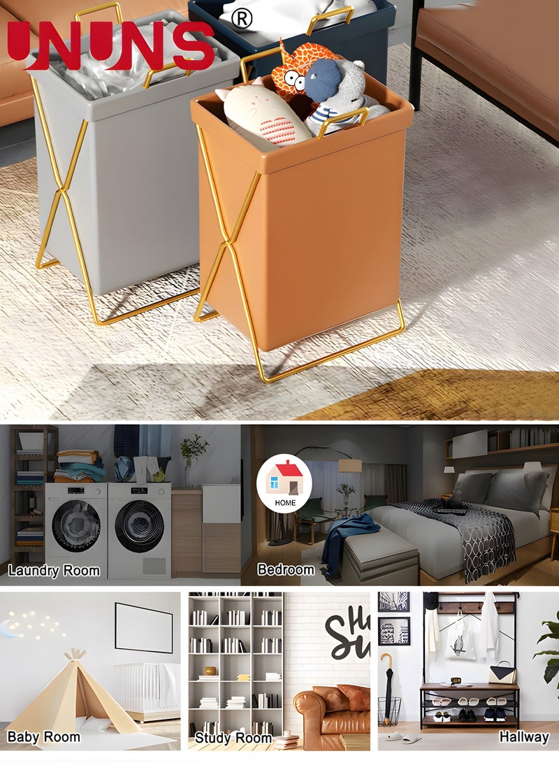 UNUNS Large Collapsible Laundry Basket Hamper with Handles and Lid, Heavy-Duty Frame Clothes Hampers X-Shaped Laundry Hamper Laundry Bags for Laundry, Bedroom, Dorm, Towels - Brown  - Image 5