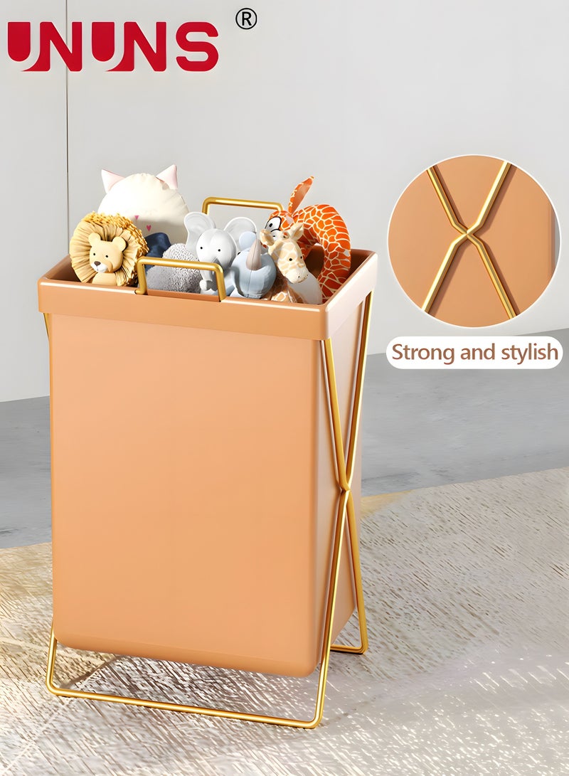 UNUNS Large Collapsible Laundry Basket Hamper with Handles and Lid, Heavy-Duty Frame Clothes Hampers X-Shaped Laundry Hamper Laundry Bags for Laundry, Bedroom, Dorm, Towels - Brown  - Image 3
