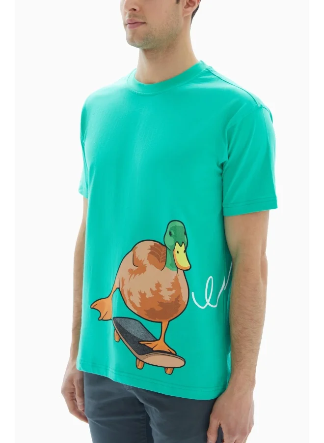 Wecre8 Teal Duck Printed T-shirt