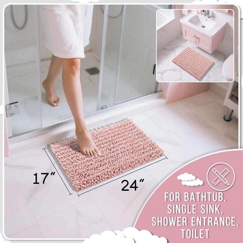 Yimobra Bathroom Rugs Non Slip Washable - Ultra Soft Absorbent Chenille Bath Mat, Quick Dry Shaggy Floor Carpet for Tub Shower, Light Pink Home Decor Accessories, 24x17 Inch - Image 2