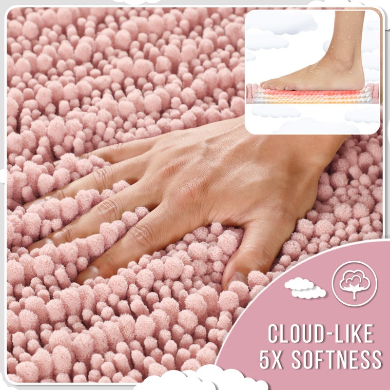 Yimobra Bathroom Rugs Non Slip Washable - Ultra Soft Absorbent Chenille Bath Mat, Quick Dry Shaggy Floor Carpet for Tub Shower, Light Pink Home Decor Accessories, 24x17 Inch - Image 4