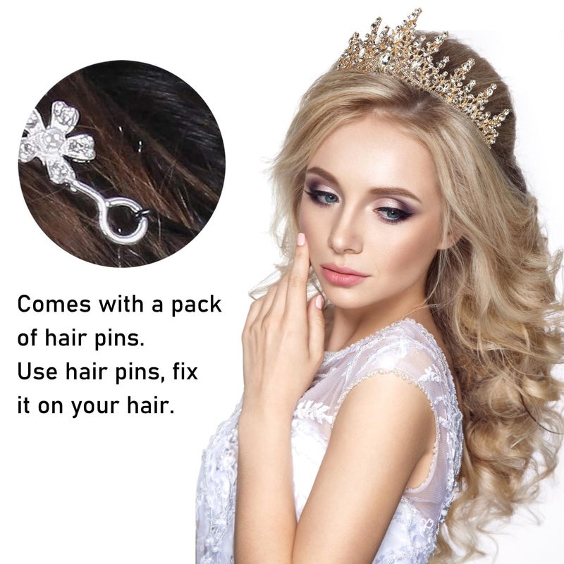 Cocide Gold Tiara and Crown for Women Crystal Queen Crowns Rhinestone Princess Tiaras for Girl Bride Wedding Hair Accessories for Bridal Birthday Party Prom Halloween Cos-play Costume Christmas - Image 3