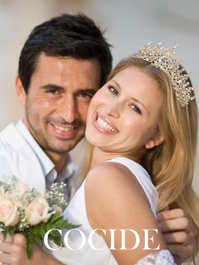 Cocide Gold Tiara and Crown for Women Crystal Queen Crowns Rhinestone Princess Tiaras for Girl Bride Wedding Hair Accessories for Bridal Birthday Party Prom Halloween Cos-play Costume Christmas - Image 2