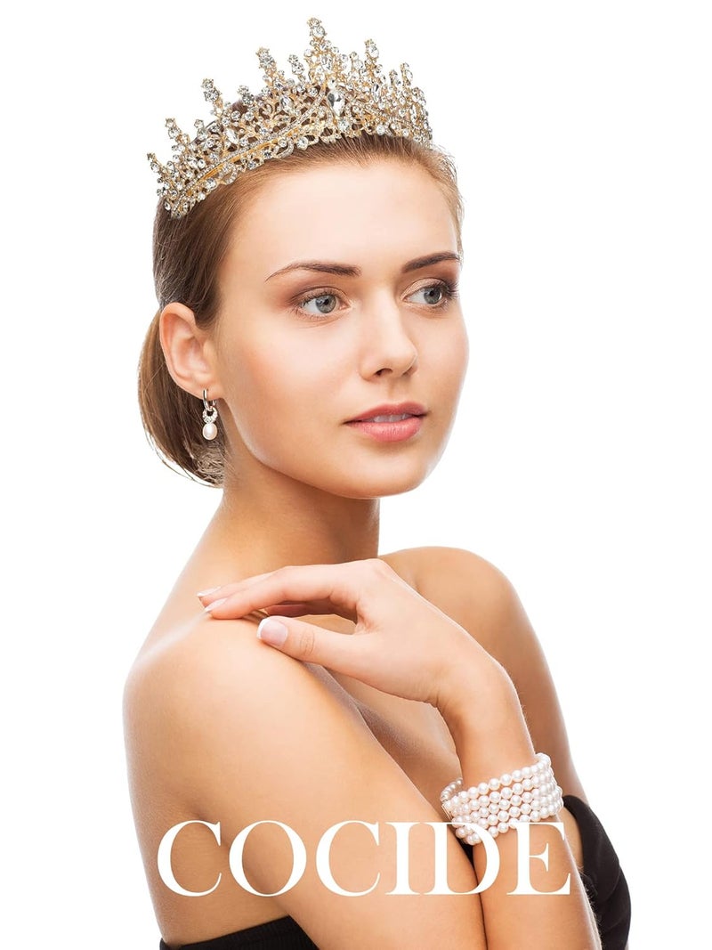 Cocide Gold Tiara and Crown for Women Crystal Queen Crowns Rhinestone Princess Tiaras for Girl Bride Wedding Hair Accessories for Bridal Birthday Party Prom Halloween Cos-play Costume Christmas - Image 4