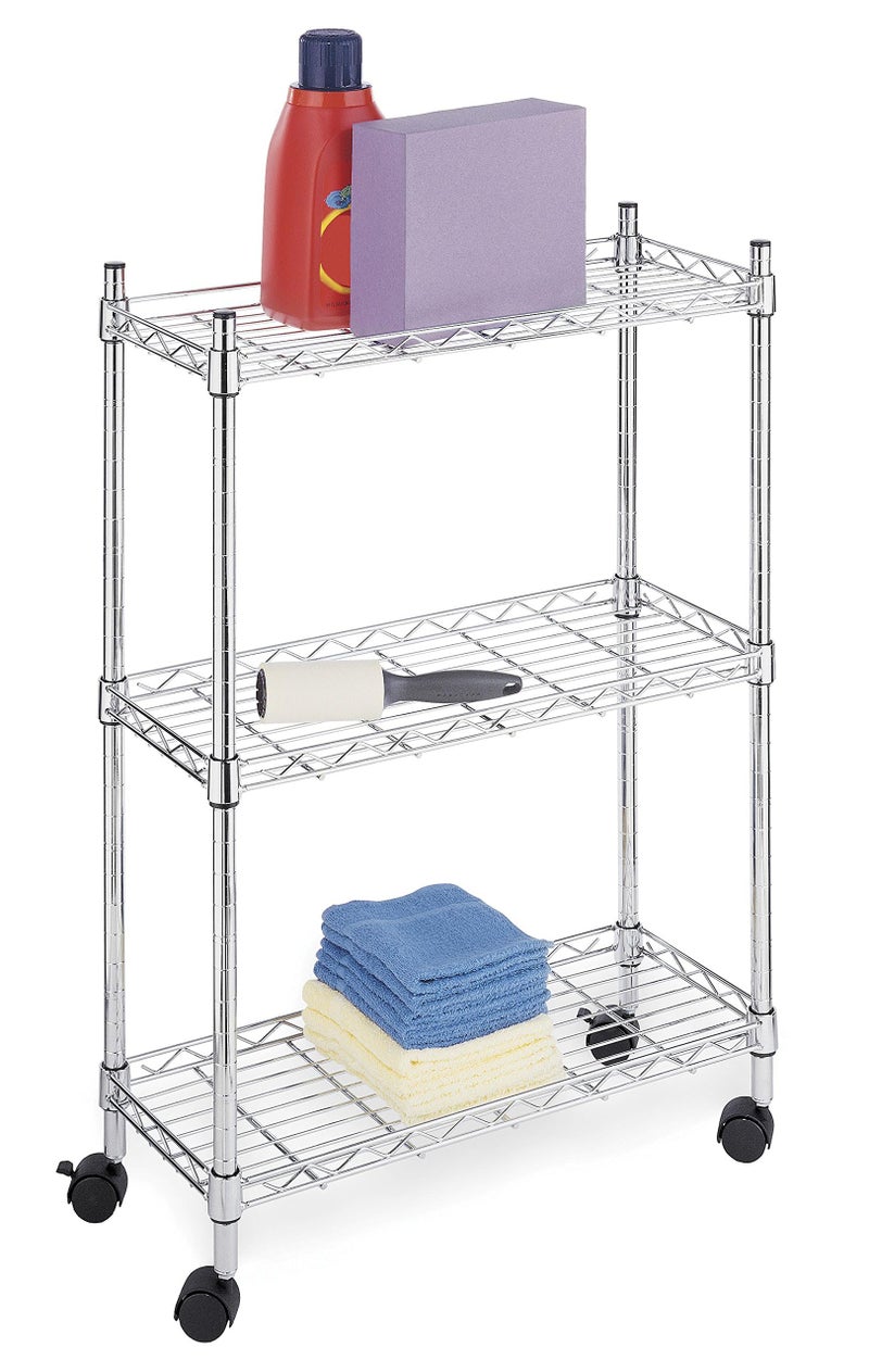 Whitmor 3 Tier Shelving Unit with Wheels, Adjustable Heavy Duty Metal Storage Shelves, 400 lbs Capacity per Shelf, 1200 lbs Total for Home, Garage, Workshop, 23" L x 9" W x 32" H, Chrome - Image 1