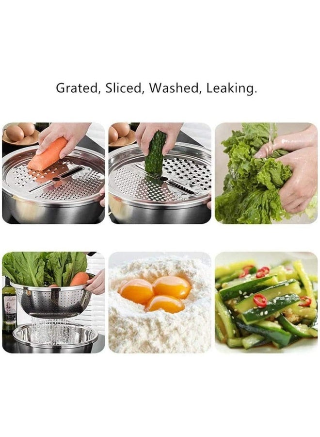CATSAYS New Stainless Steel Basin With Grater 3 in 1 Vegetable Cutter with Drain Basket 3PCS Vegetable Washing Bowl Set Strainer for Washing Vegetables (28cm)  - Image 2