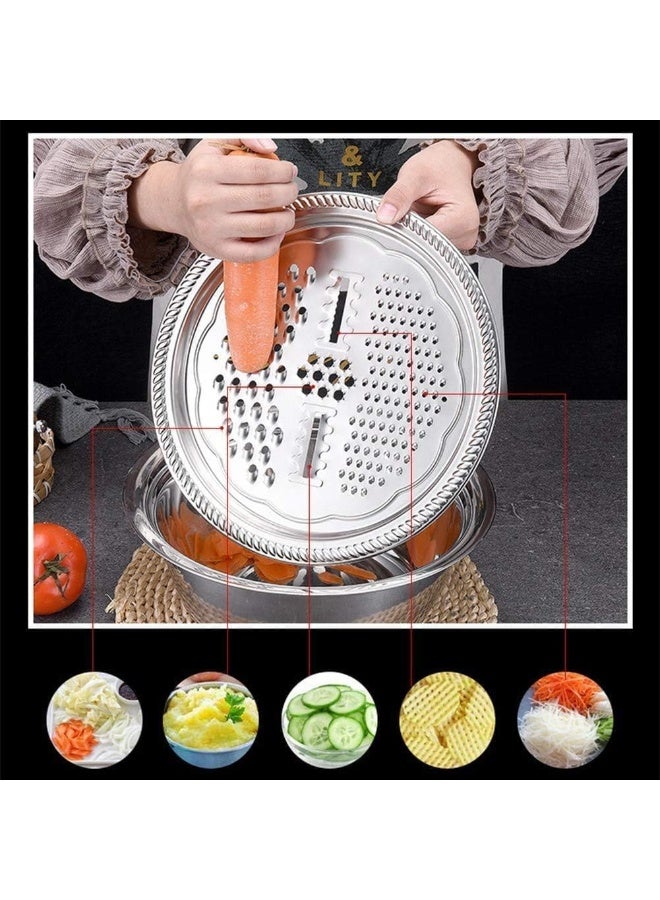 CATSAYS New Stainless Steel Basin With Grater 3 in 1 Vegetable Cutter with Drain Basket 3PCS Vegetable Washing Bowl Set Strainer for Washing Vegetables (28cm)  - Image 4
