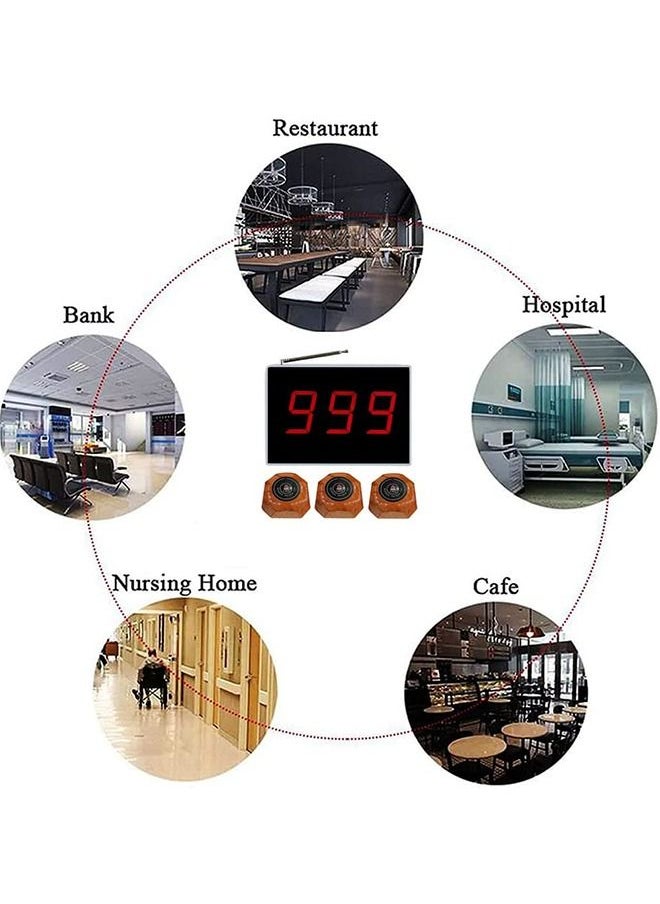 Generic - Wireless Calling System Customer Paging System for Restaurant Clinic Hospital Nursing Home Church Office Cafe Shop 1 Display Receiver and 3 Waterproof Call Button - Image 1