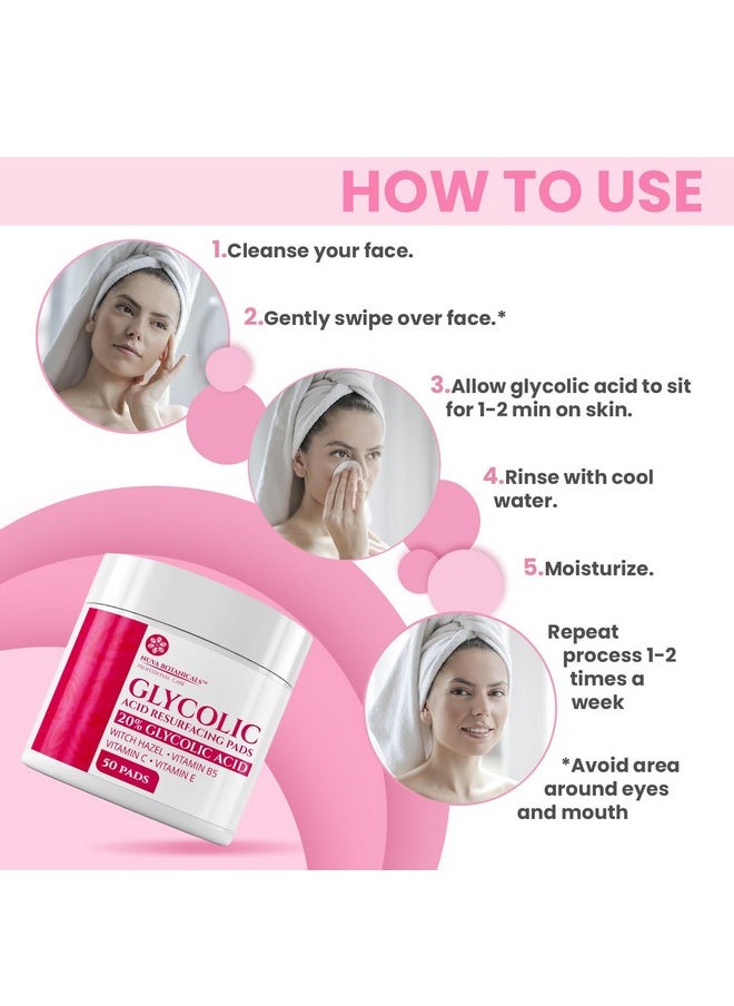 Nuva Botanicals 20% Glycolic Acid Pads Exfoliating For Face At Home 50 Count  - Image 5