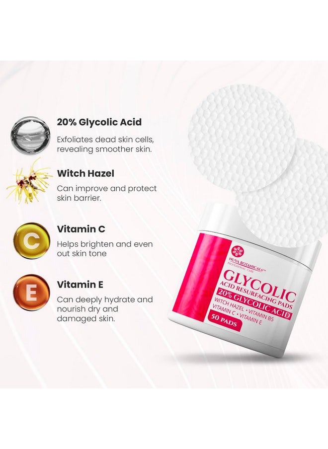 Nuva Botanicals 20% Glycolic Acid Pads Exfoliating For Face At Home 50 Count  - Image 3