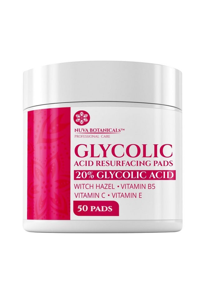 Nuva Botanicals 20% Glycolic Acid Pads Exfoliating For Face At Home 50 Count  - Image 1