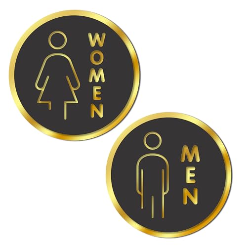 True Flair Trueflair Men Women Washroom Door Stickers for Glass Door, Acrylic Golden Black Sign Signage, Self Adhesive, Office Supplies (Men Women Washroom) - Image 1