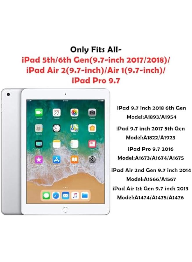 Case Compatible with iPad 9.7 Inch (6th/5th Generation, 2018/2017) / iPad Air1 9.7 Kids Case with Pencil Holder, 360° Rotating Handle Stand - Image 2