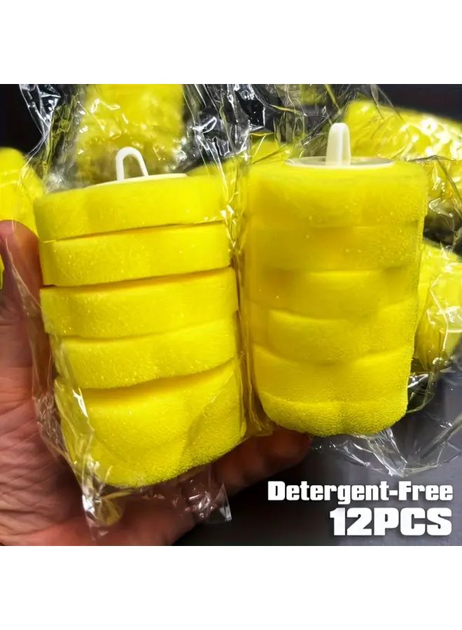 Yellow Heavy Duty Toilet Brush Heads Replacement Refill 12 Pack Textured Surface Long Lasting Bristles - Image 1