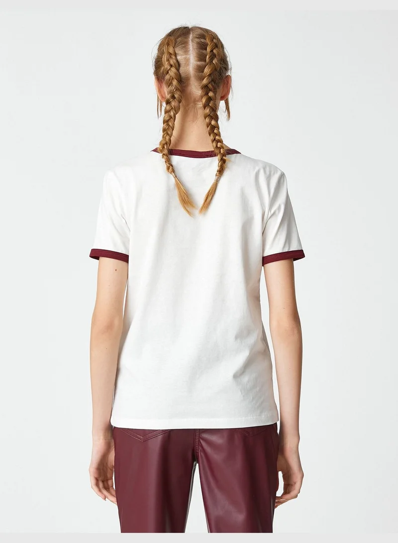 كوتون Crew Neck Ribbed Short Sleeve Varsity Printed T-Shirt