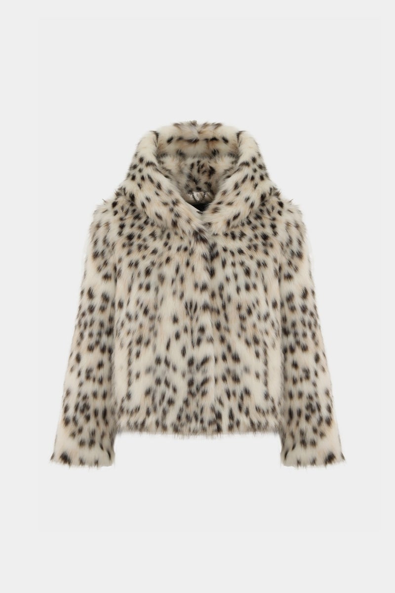 Açelya Okcu Premium Leopard Pattern Hooded Faux Fur Women's Coat  - Image 1