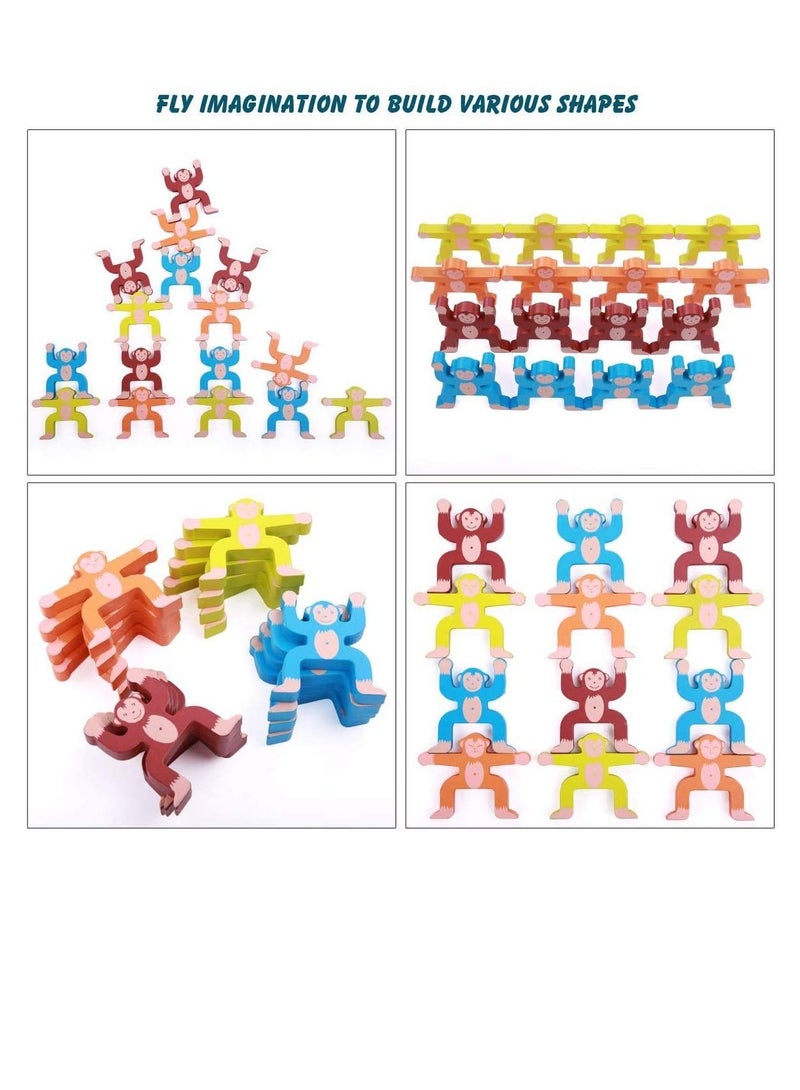 Excefore Wooden Monkey Balancing Blocks Interlock Stacking Games Toddlers Educational Development Gift 3D Puzzle Toy Home Decor Party High Building for Age 3 4 5 6 Years Old, 16 Pcs - Image 4