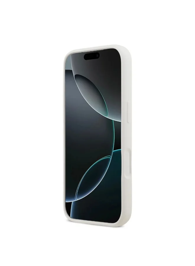 كارل لاغرفيلد جراب iPhone 17 Pro / جراب سيليكون سائل مع رسمة Karl & Choupette / أبيض
