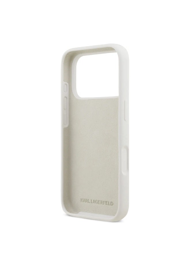 كارل لاغرفيلد جراب آيفون  برو  جراب سيليكون سائل مع رسمة كارل وشوبيت  أبيض - Image 3